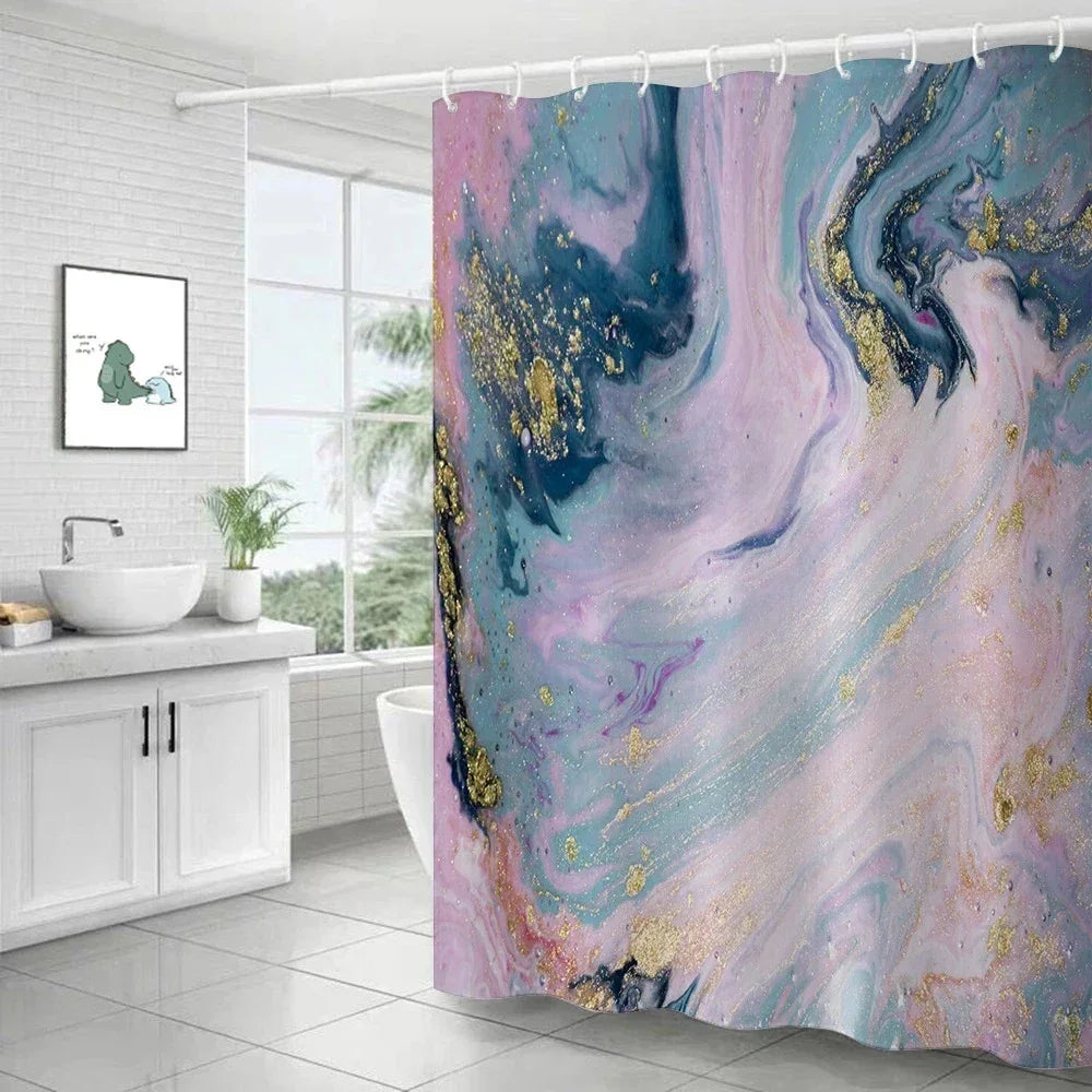Feature Marble Ripple Waterproof Shower Curtain Modern Luxury Bath Decor Machine Washable Polyester