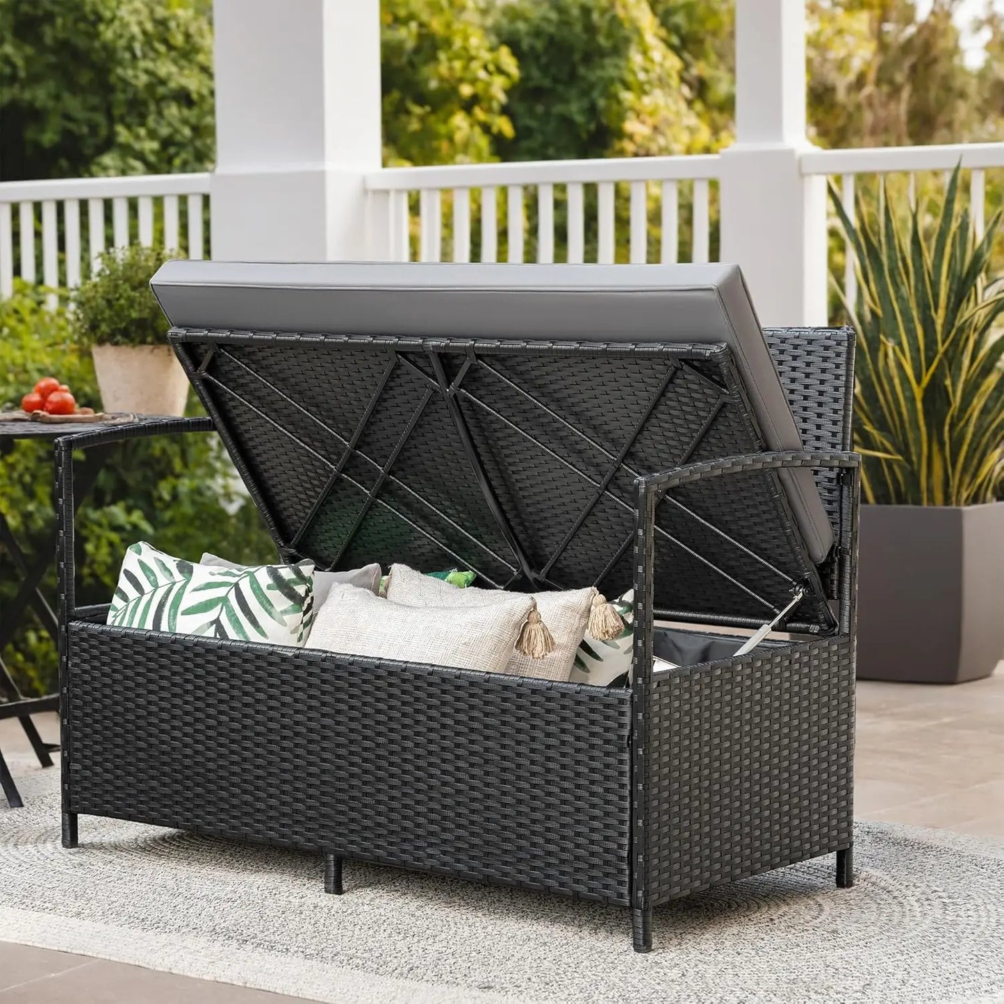 Patio Wicker Loveseat All Weather Rattan Outdoor Conversation Bench With Storage Cushions