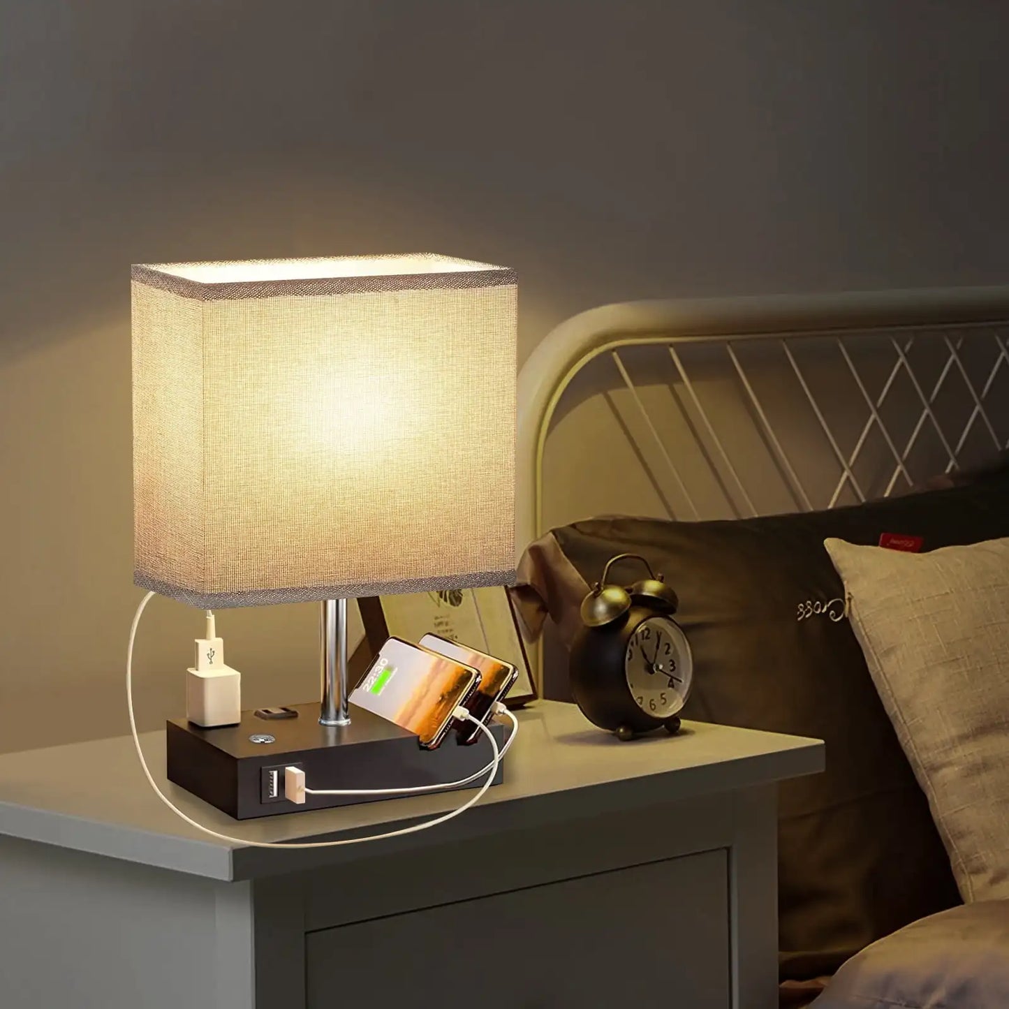 SZRSTH Bedside Table Lamp With Dual USB Charging Ports