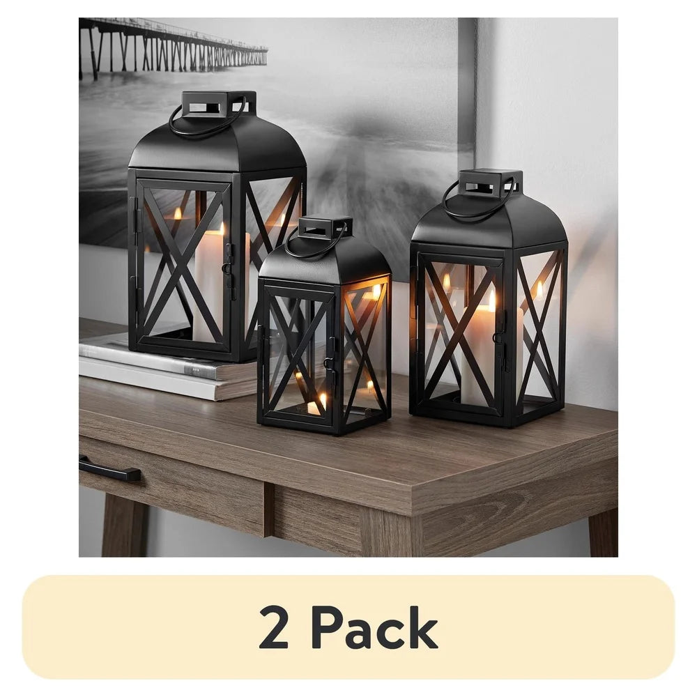 XMSJ 2 Pack Decorative Metal Lantern Candleholders Indoor