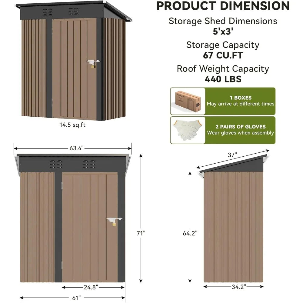 Outdoor Metal Storage Shed With Lockable Doors And Sloped Roof Weatherproof Galvanized Steel