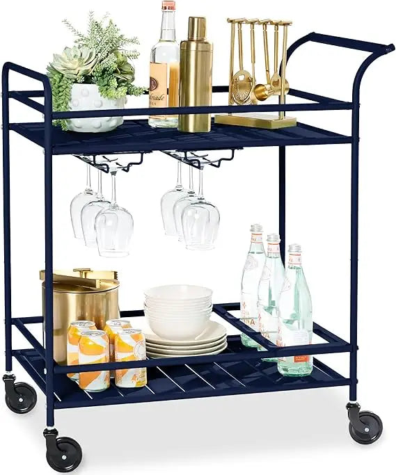 Outdoor Mobile Bar Cart With 2 Tier Storage Lockable Wheels