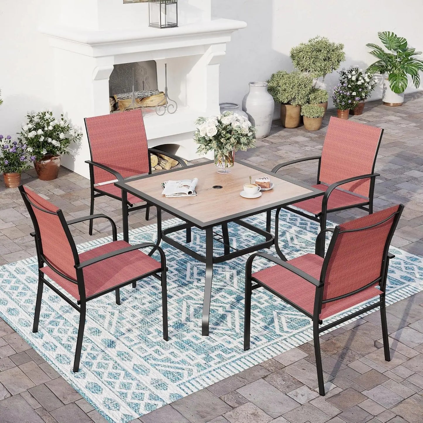 Huanzhuang Patio Dining Set For Four With Umbrella Hole