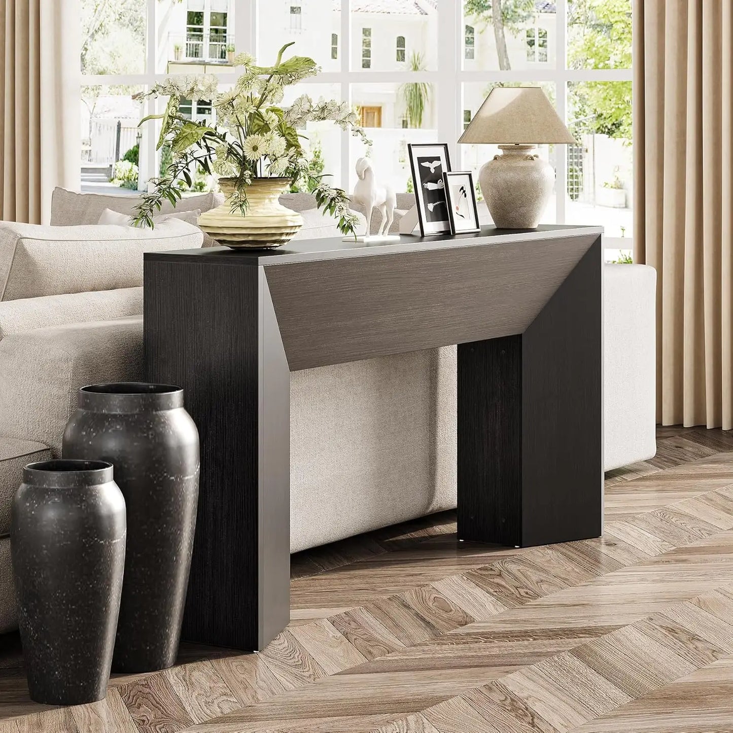 Little Tree Black Finish Console Table For Living Room And Hallway Ample Surface Space For Decor And Mail Trays