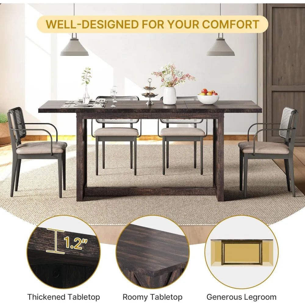 Rustic Farmhouse Dining Table For Kitchen Seats 6 To 8