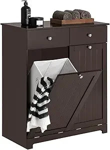 Tiltout Bathroom Laundry Cabinet With Hidden Hamper And Double Baskets Two Hidden Drawers MDF Build