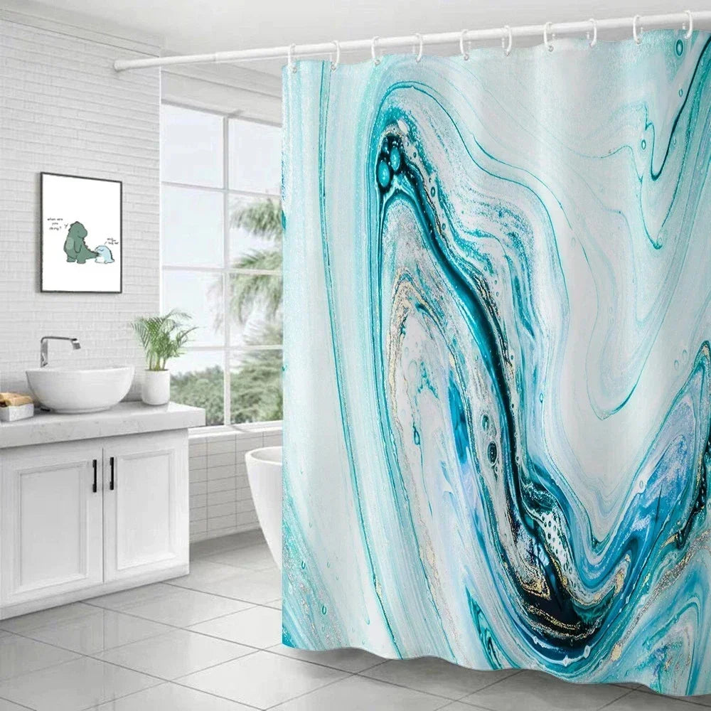 Feature Marble Ripple Waterproof Shower Curtain Modern Luxury Bath Decor Machine Washable Polyester