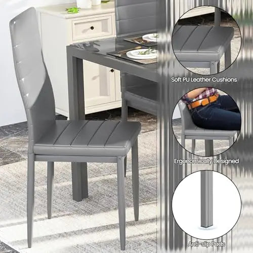 High Concerned 6 Seat Dining Set With Tempered Glass Table And PU Leather Chairs