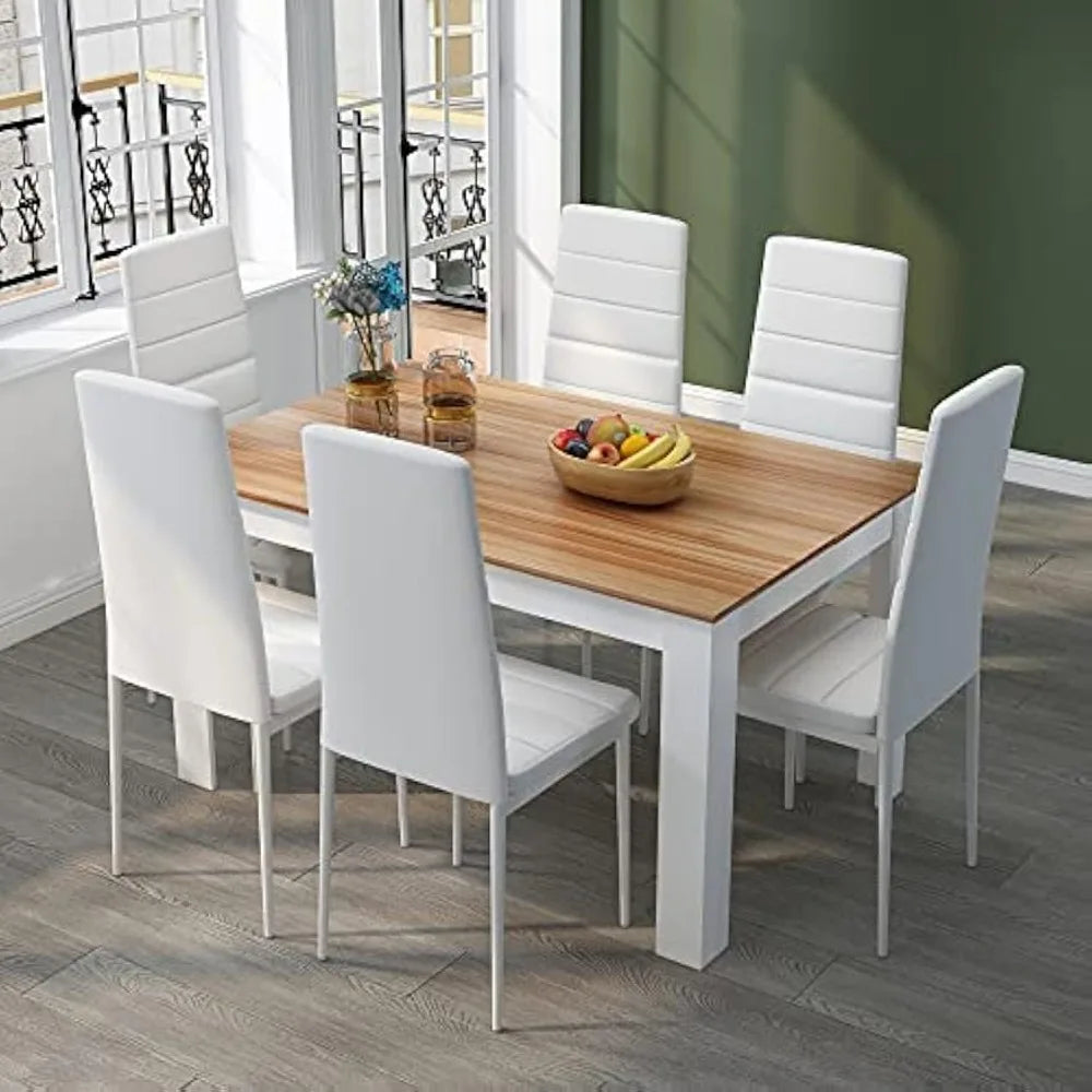 Mondeer Modern Dining Table Set With Faux Leather Chairs
