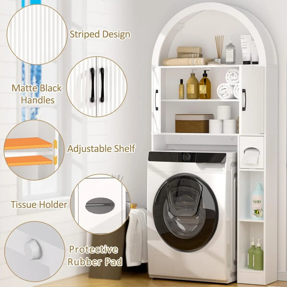 Over Toilet Storage Cabinet Freestanding Organizer With Arch Top And Open Shelf For Bathroom