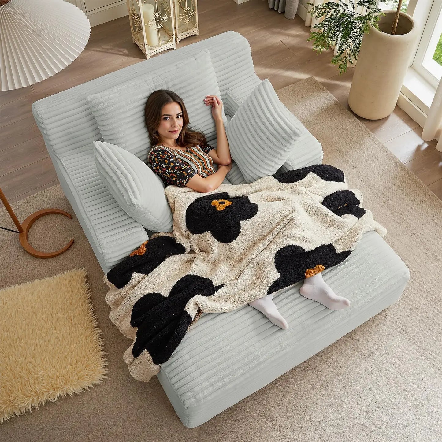 HUANZHUANG Corduroy Chaise Lounge Chair Indoor Sofa Bed