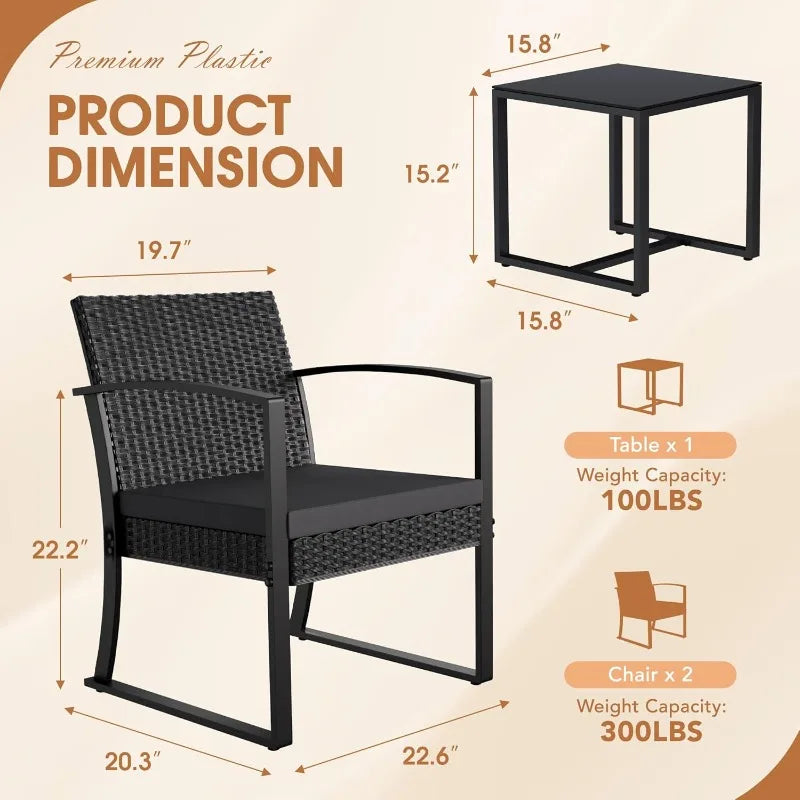 Resin Patio Furniture Set With Cushions And Glass Table Outdoor Durable Steel Frame Supports Up To 300 Lbs Per Chair