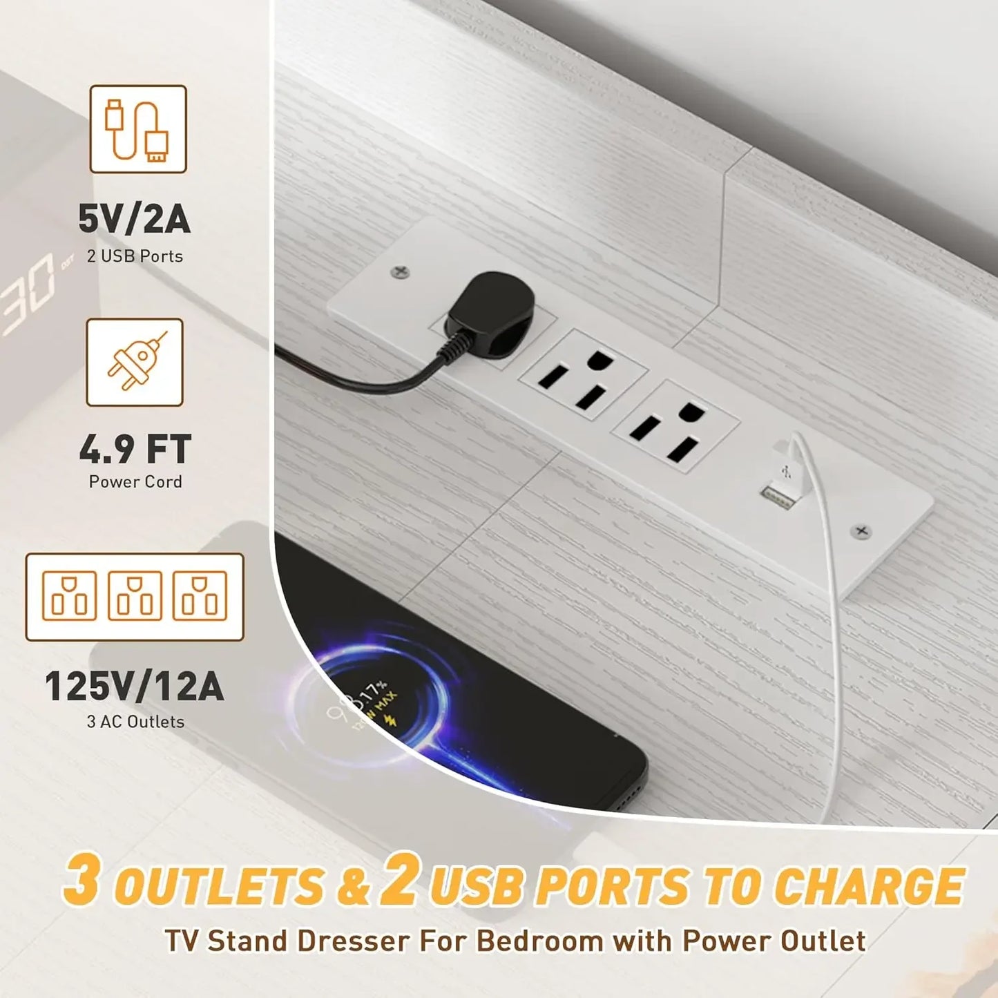 XMSJ 11 Drawer Dresser With TV Stand And LED Lights