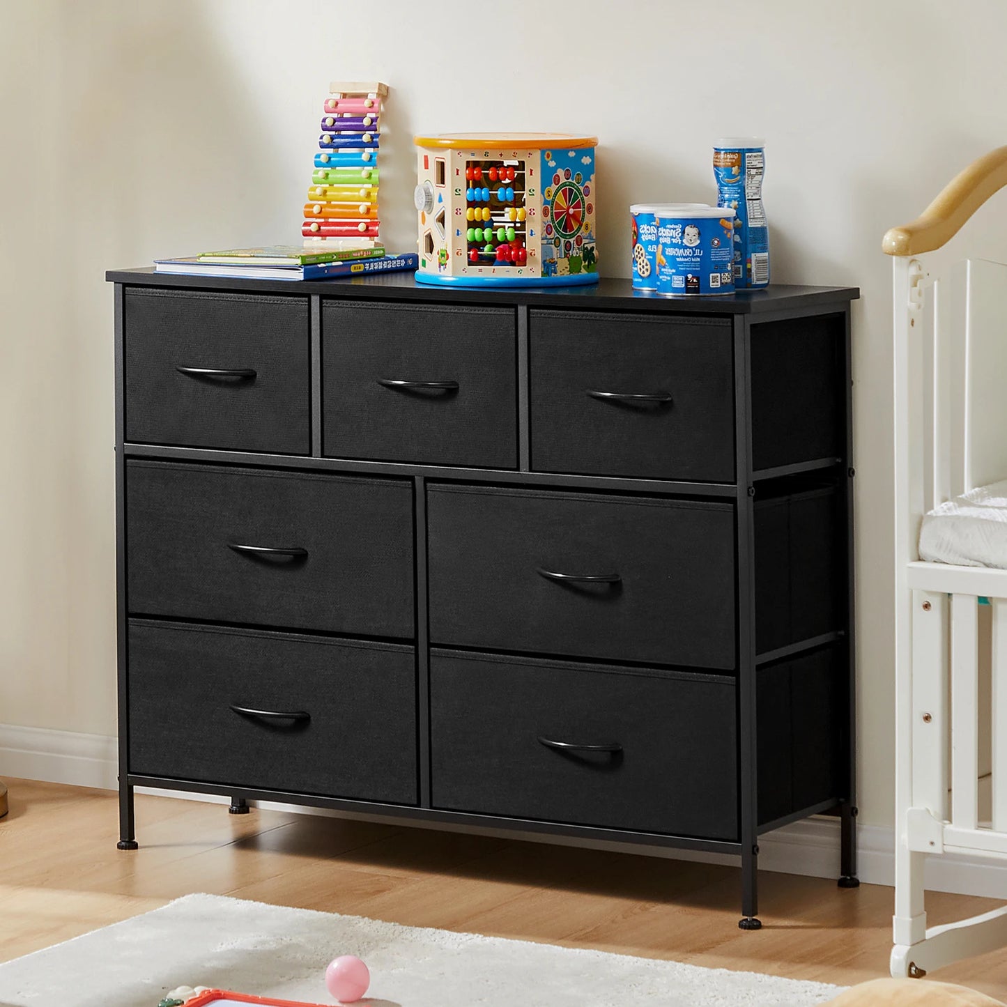 JHK Dresser With Seven Fabric Drawers For Bedroom Storage Four Large And Three Medium Drawers With Sturdy Top Surface