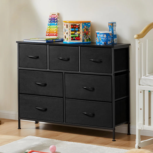 JHK Dresser With Seven Fabric Drawers For Bedroom Storage Four Large And Three Medium Drawers With Sturdy Top Surface