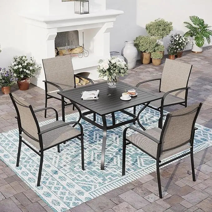 Huanzhuang Patio Dining Set For Four With Umbrella Hole