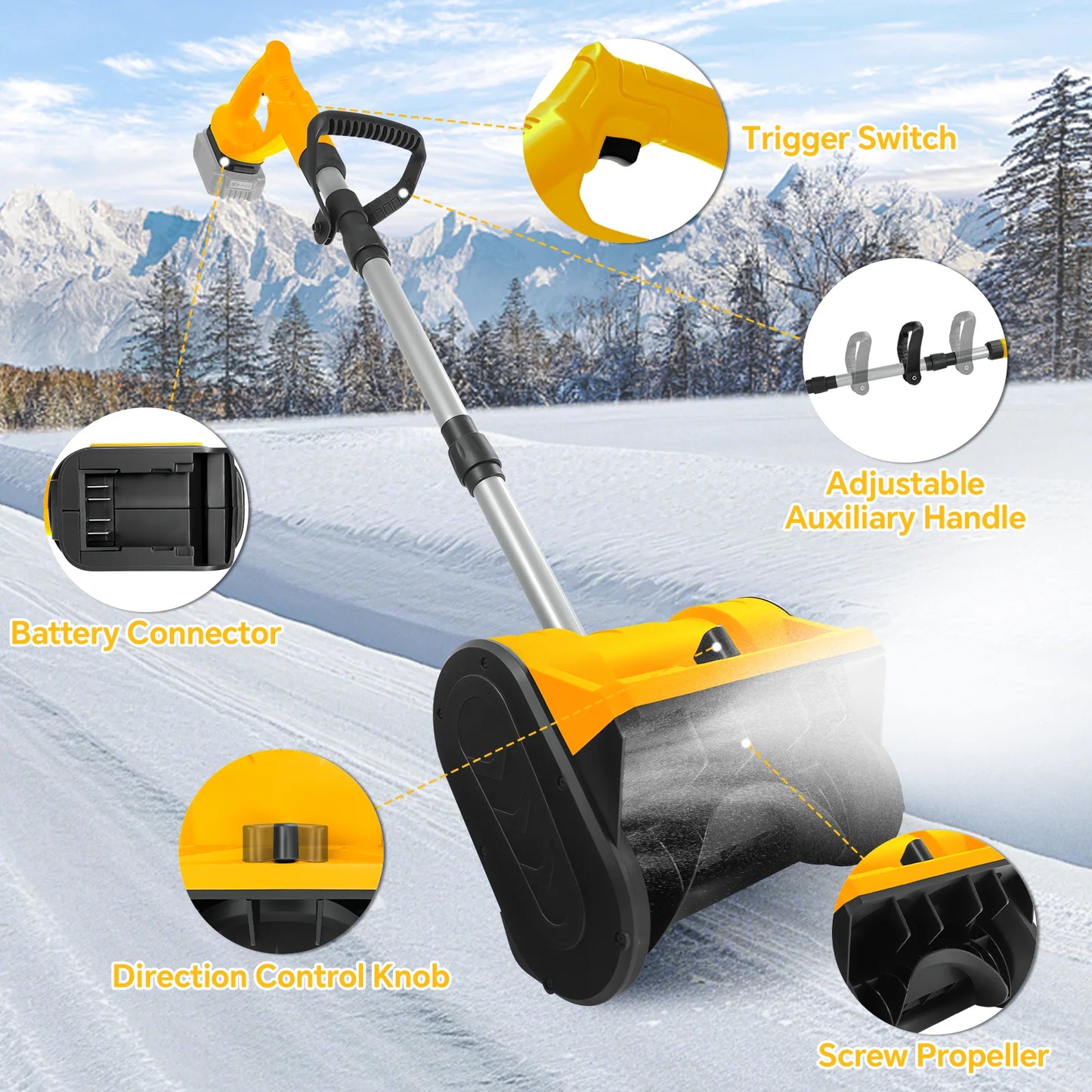 Brushless Electric Snow Shovel 500W Cordless Snow Plow 3000 RPM For Fast Driveway And Sidewalk Clearing