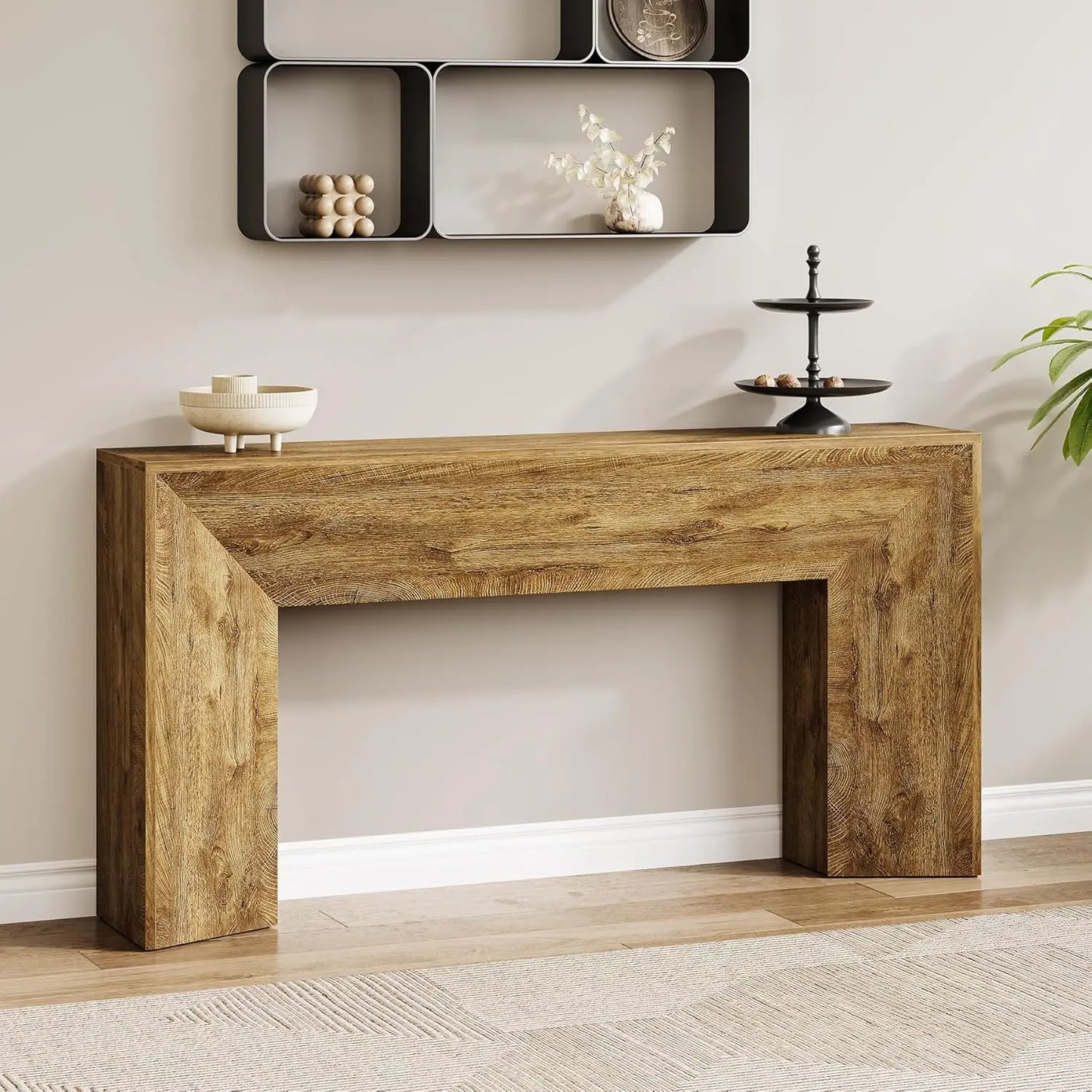 Little Tree Black Finish Console Table For Living Room And Hallway Ample Surface Space For Decor And Mail Trays
