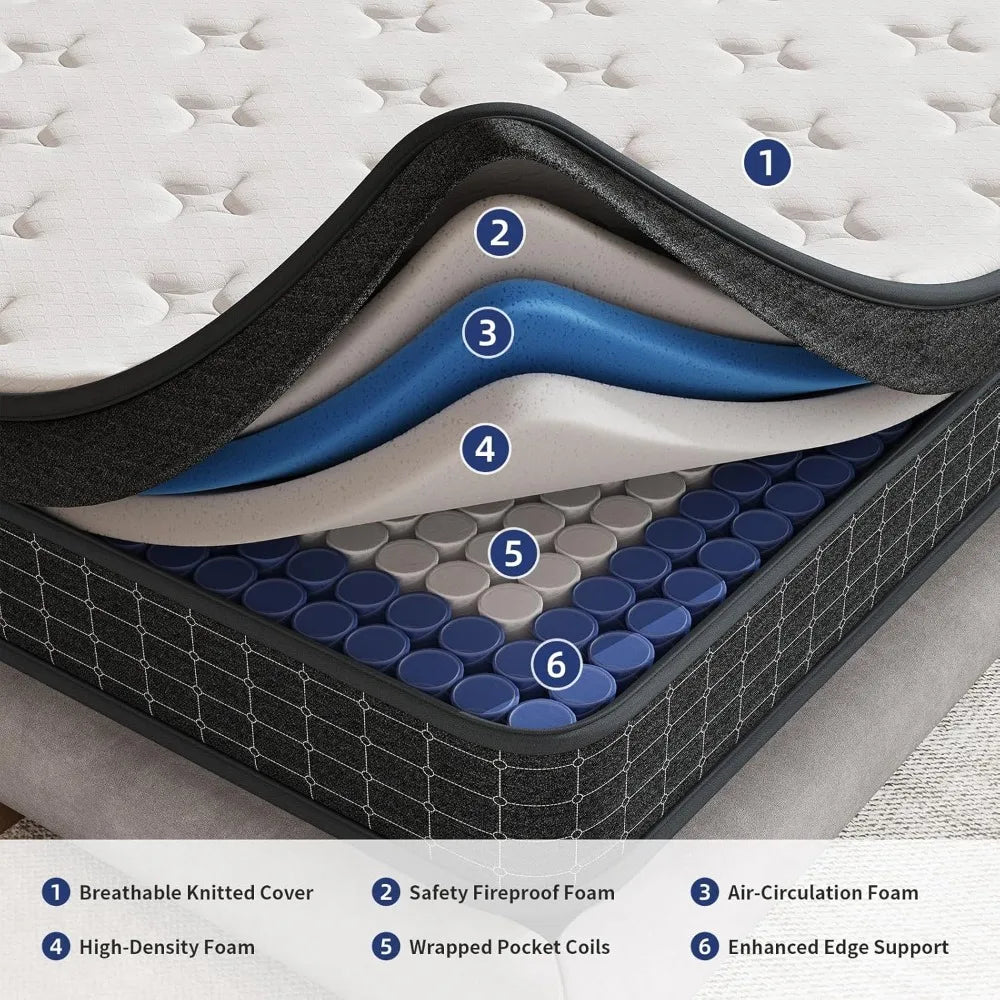 ANGDUO Hybrid Mattress With Pocketed Coils For Motion
