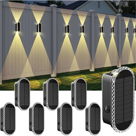 SZRSTH IP65 Weatherproof Solar Fence Lights Eight Piece Set For Outdoor Garden With Three Modes And Up To 50 Lumen Beams