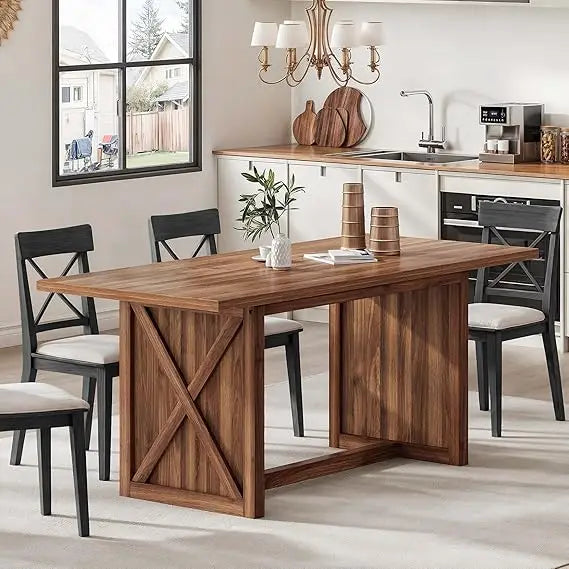 Rustic Farmhouse Dining Table For Kitchen Seats 6 To 8