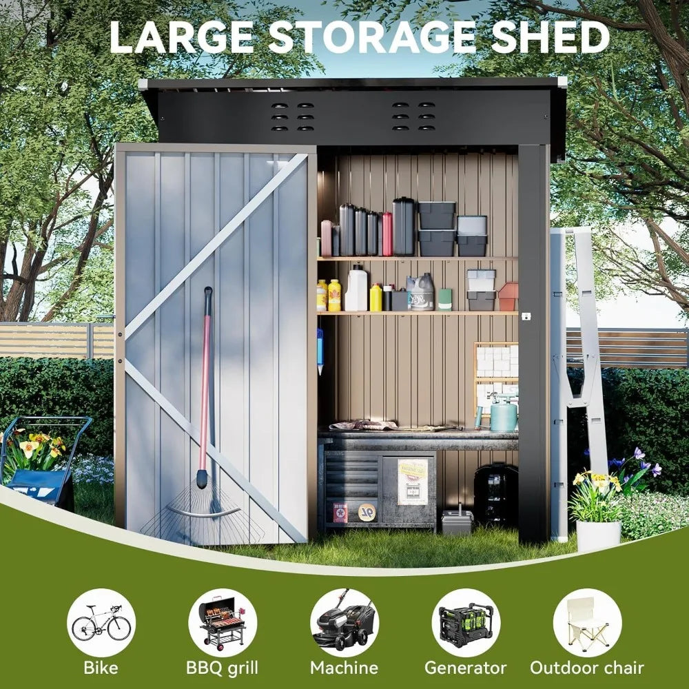 Outdoor Metal Storage Shed With Lockable Doors And Sloped Roof Weatherproof Galvanized Steel