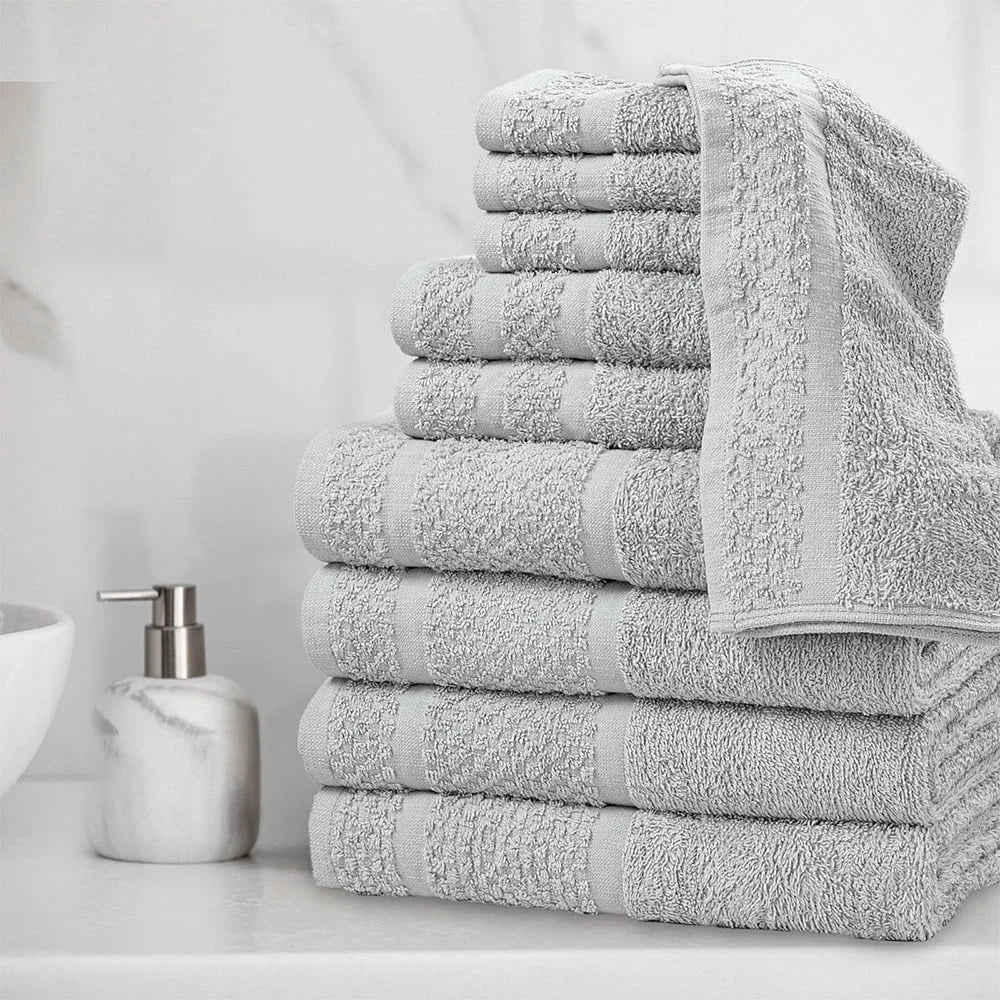 NONECN 10 Piece Cotton Towel Set Soft Absorbent Quick Dry Bath Towels Includes 4 Bath Towels 2 Hand Towels 4 Washcloths