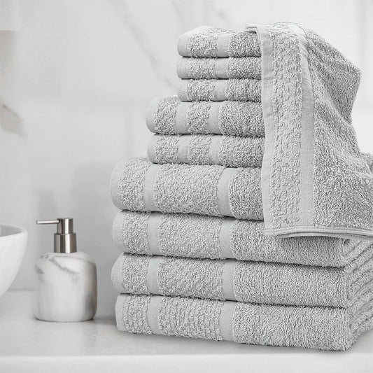 NONECN 10 Piece Cotton Towel Set Soft Absorbent Quick Dry Bath Towels Includes 4 Bath Towels 2 Hand Towels 4 Washcloths