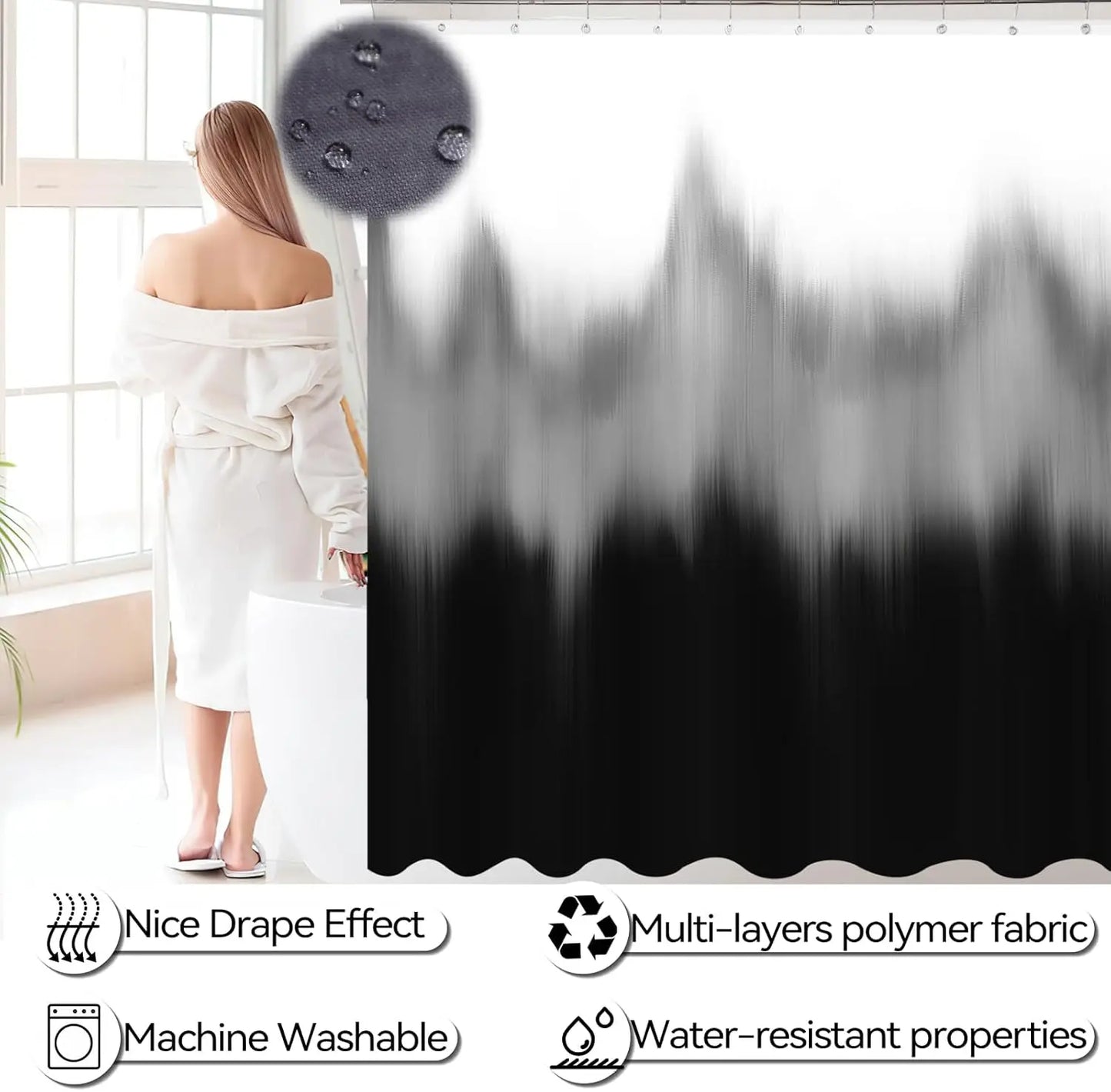 XMSJ Ombre Waterproof Shower Curtain And Ultra Absorbent Rug Set For Modern Home Decor