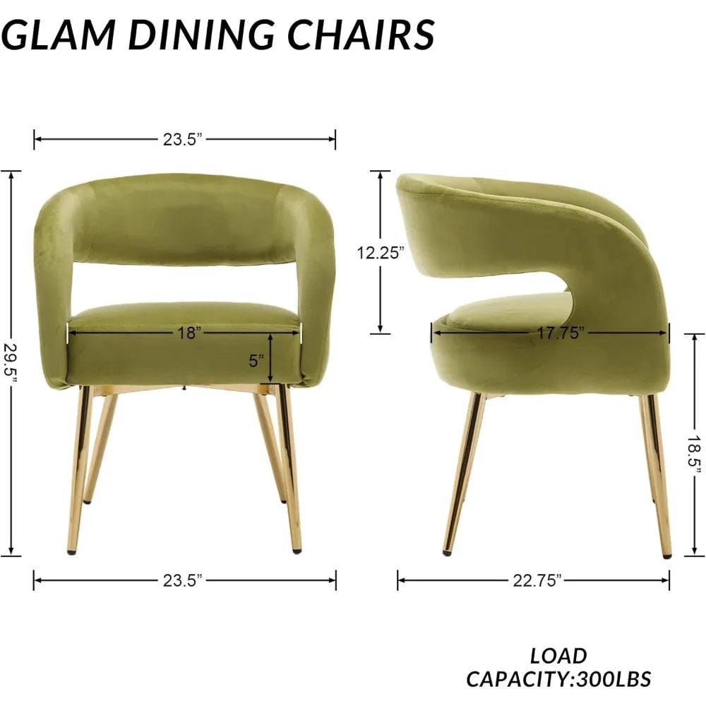 Huanzhuang Velvet Upholstered Dining Chairs Open Back Arm Gold Legs for Modern Dining Room