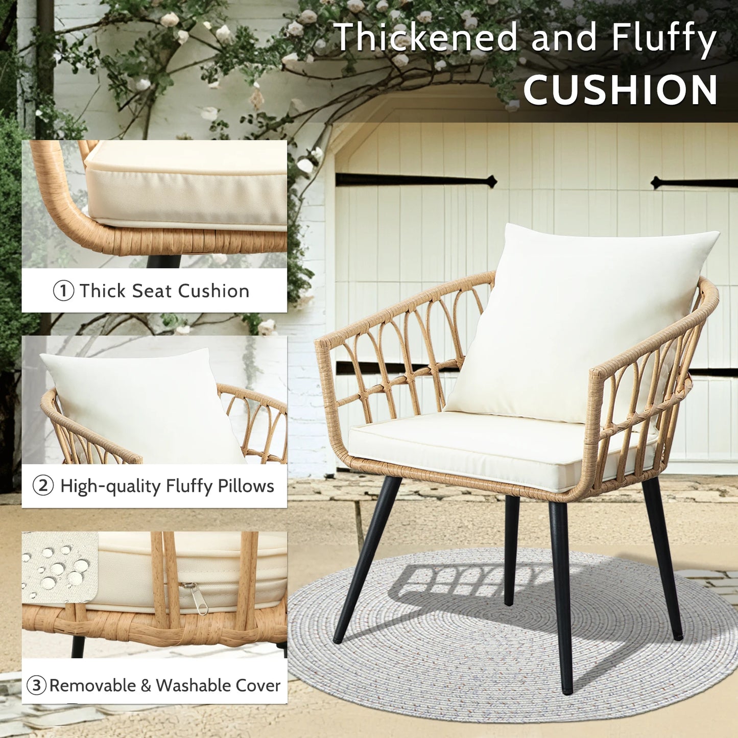 Seogwisam 3 Piece Patio Wicker Outdoor Set With Cushions For Two Chairs And Table