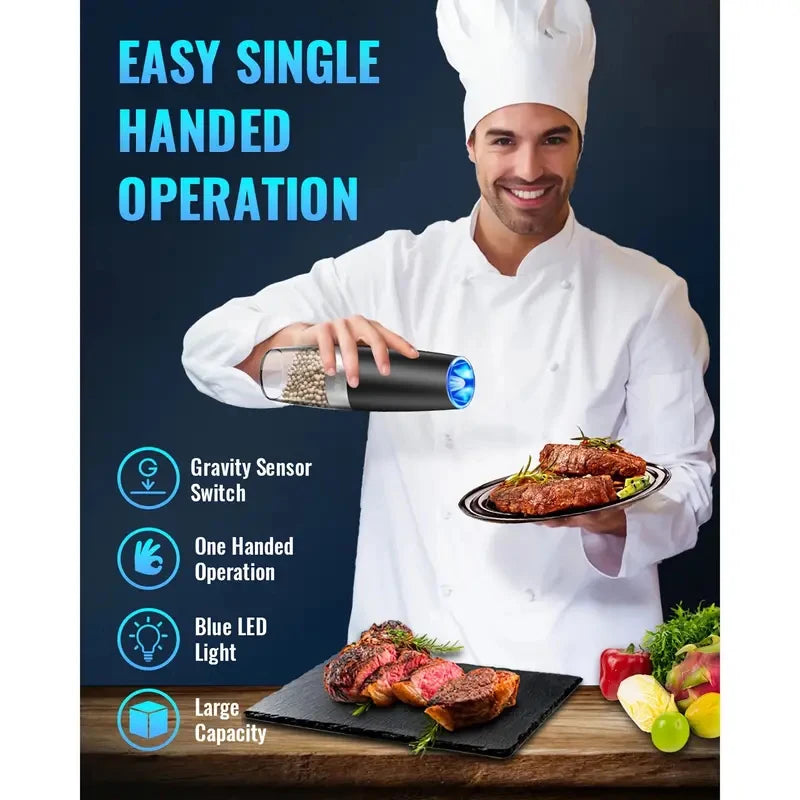 Electric Salt And Pepper Mill Tilt To Grind Battery Powered With Adjustable Coarseness And Quiet Motor