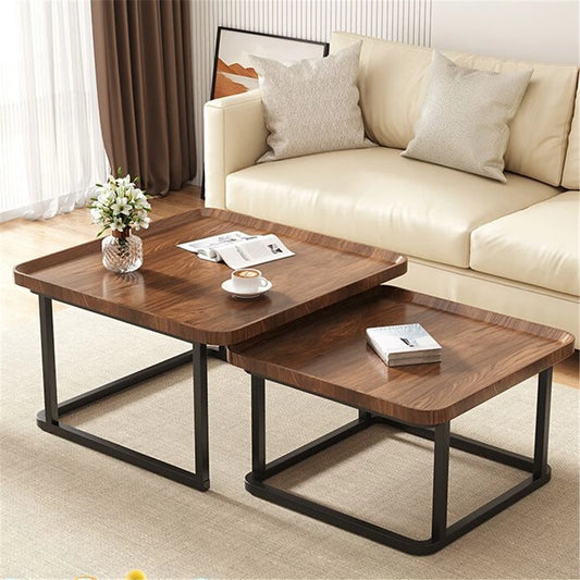 Industrial Nesting Coffee Table Set for Living Room and Office Two Compact Tables