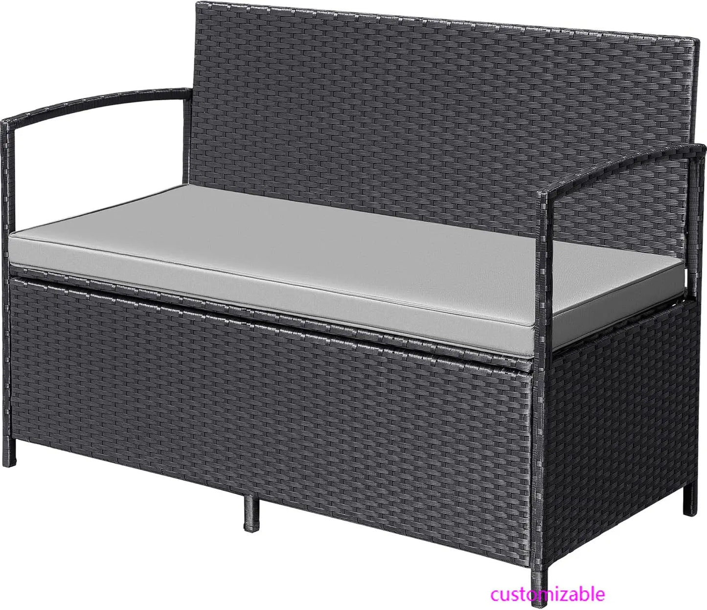 Patio Wicker Loveseat All Weather Rattan Outdoor Conversation Bench With Storage Cushions