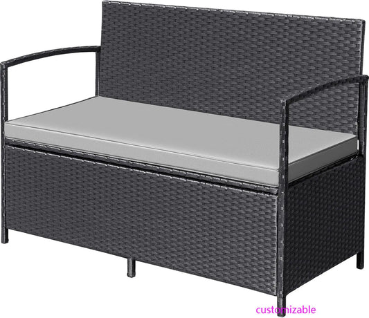 Patio Wicker Loveseat All Weather Rattan Outdoor Conversation Bench With Storage Cushions
