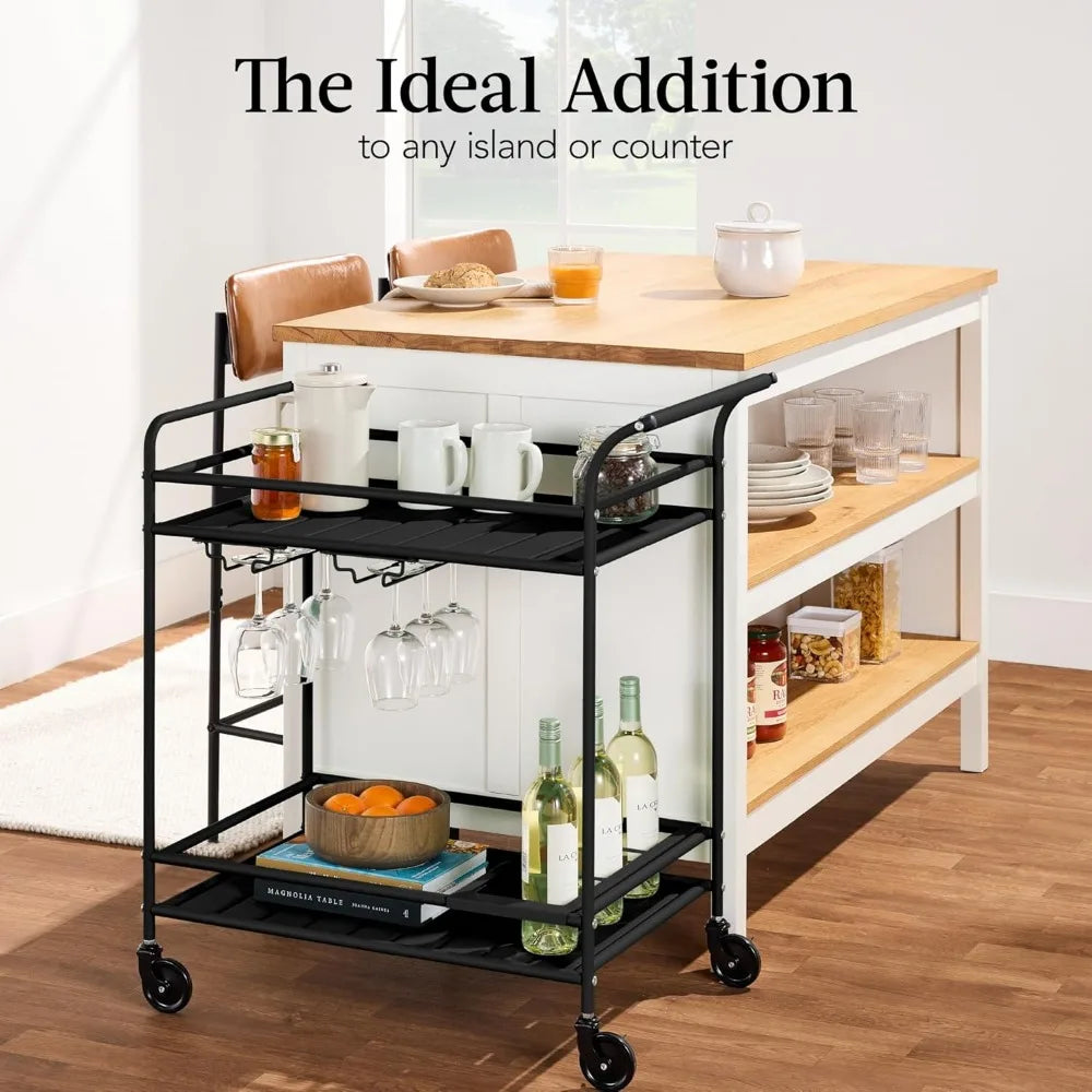 Outdoor Mobile Bar Cart With 2 Tier Storage Lockable Wheels