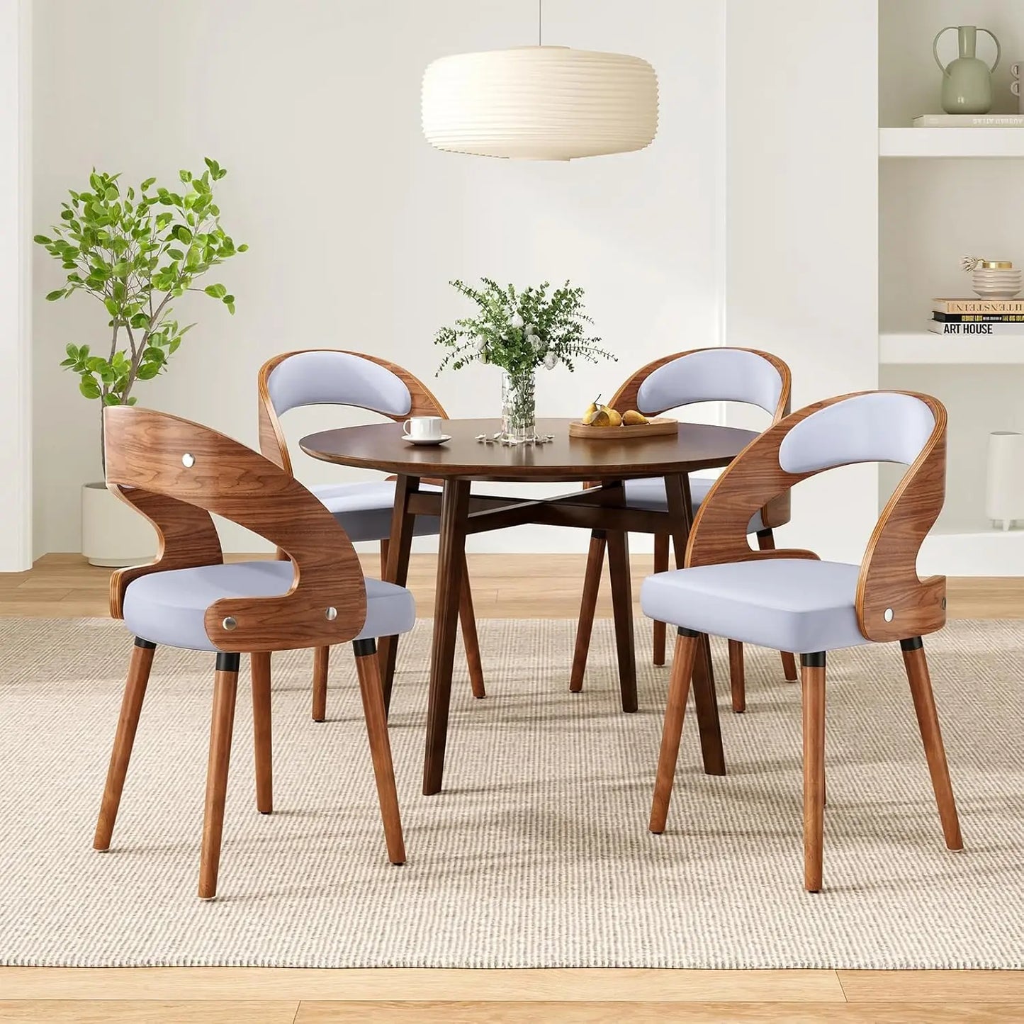 Frame Engineered Solid Wood Dining Chairs Set Of 4 With Ergonomically Curved Backrest Upholstered