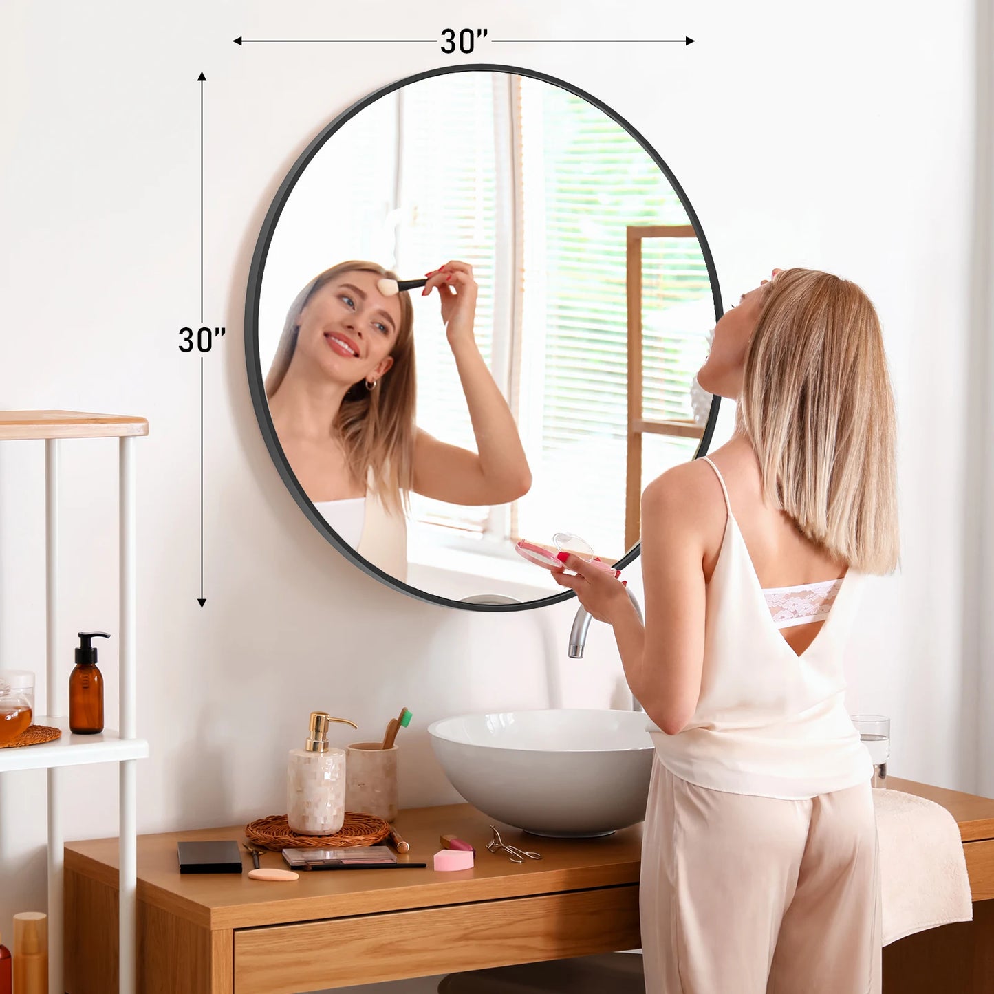 JHK Gold Round Vanity Mirror Matte Metal Framed Wall