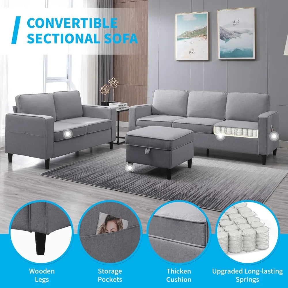 Combination 3 Piece Living Room Sofa Set Deluxe Collection