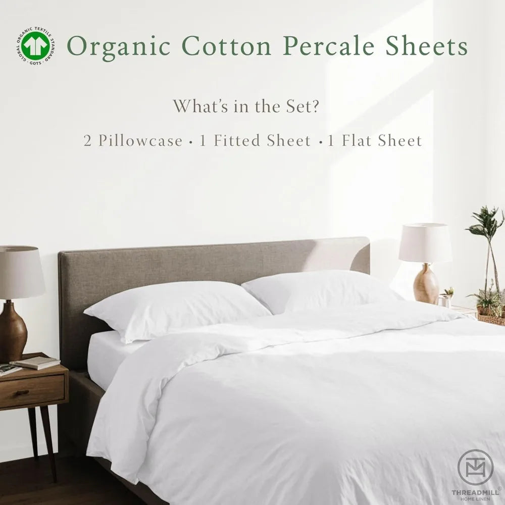 GOTS Percale Cooling Sheet Set With Deep Pockets Up To 18 Inches 4 Piece Comfort