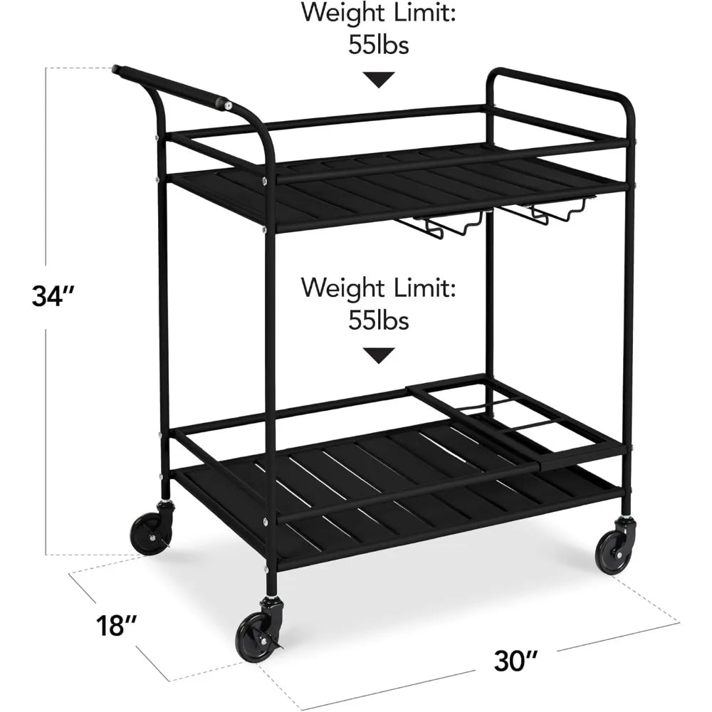 Outdoor Mobile Bar Cart With 2 Tier Storage Lockable Wheels