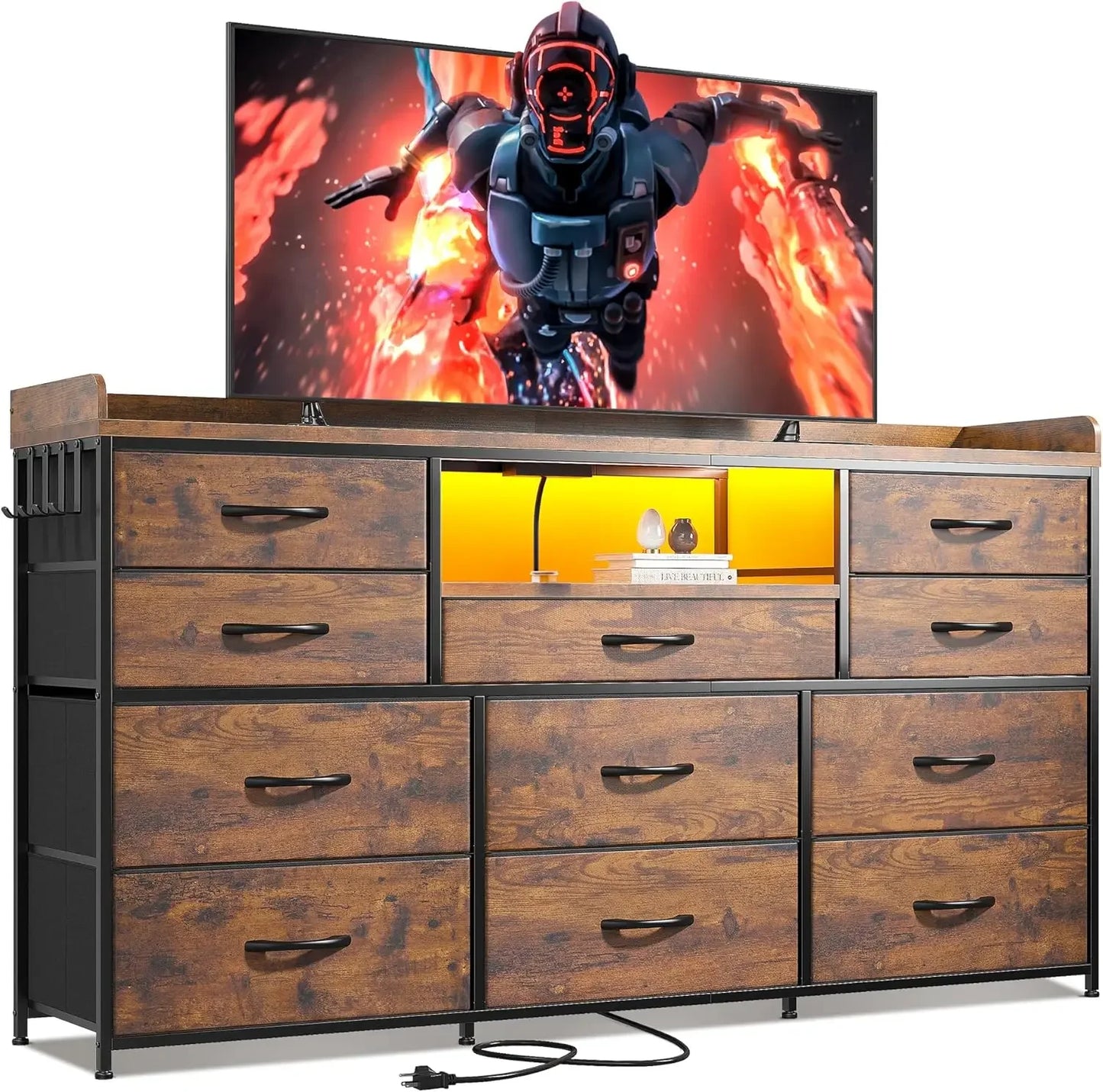 XMSJ 11 Drawer Dresser With TV Stand And LED Lights