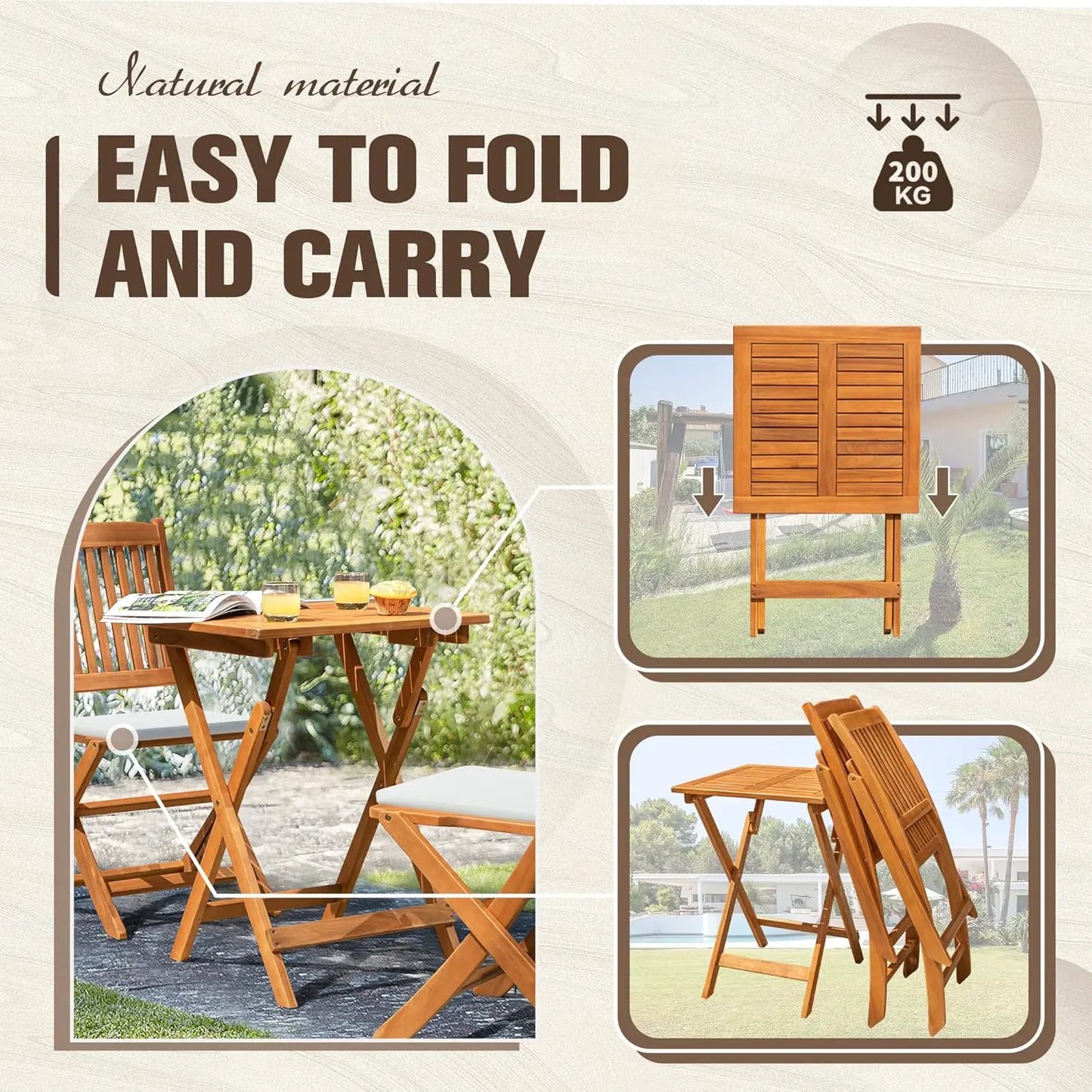 Acacia Wood Folding Bistro Set For Outdoor Relaxation