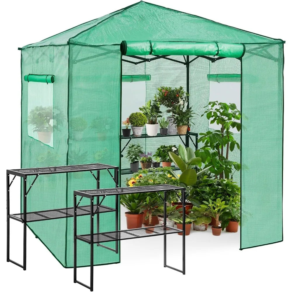 Portable Walk-In Greenhouse with Roll-Up Door and Shelves
