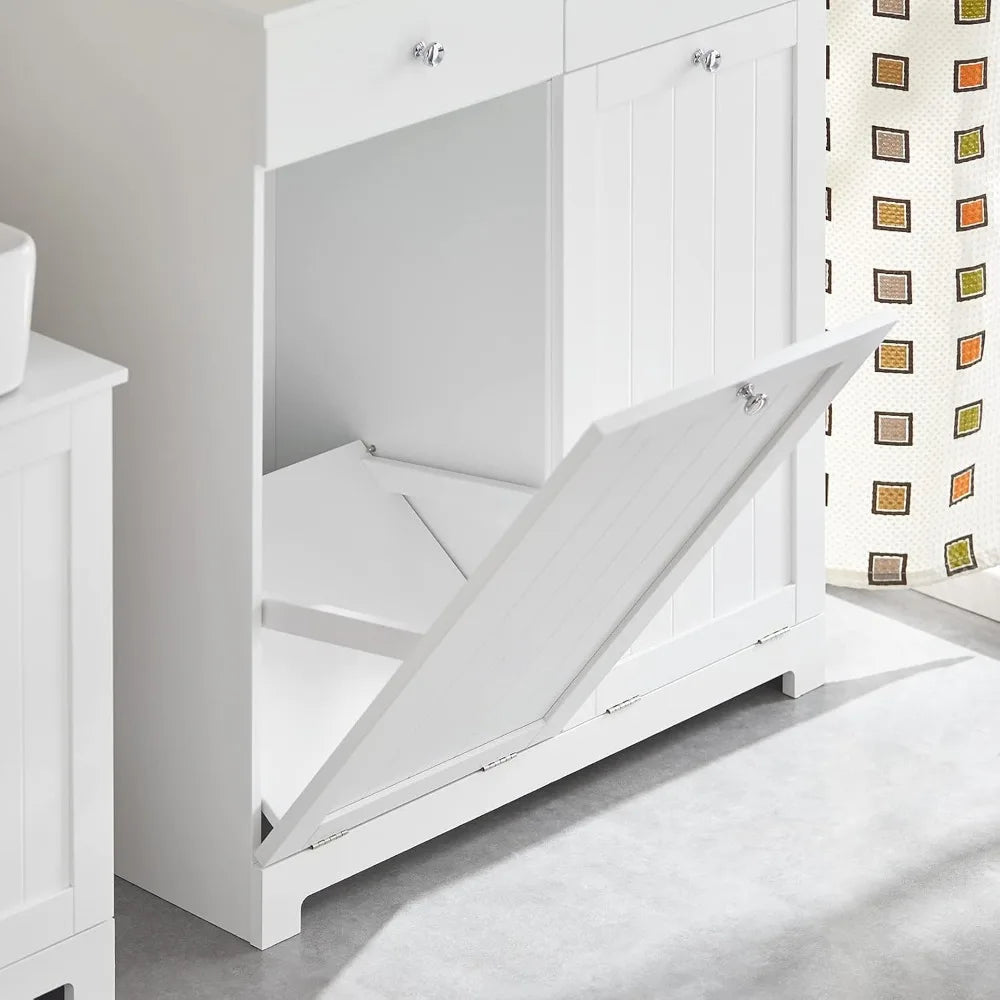 Tiltout Bathroom Laundry Cabinet With Hidden Hamper And Double Baskets Two Hidden Drawers MDF Build