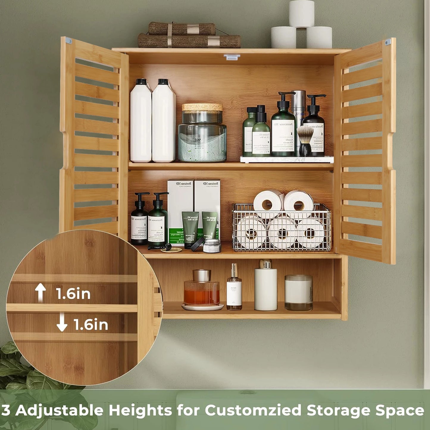 Wisfor Bamboo Wall Cabinet With Adjustable Shelf Modern