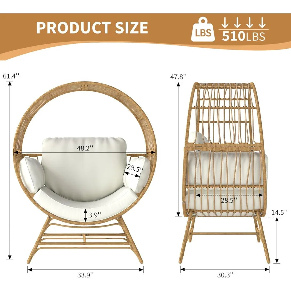 MKDK Egg Chair Outdoor Wicker Lounge With Thick Cushion