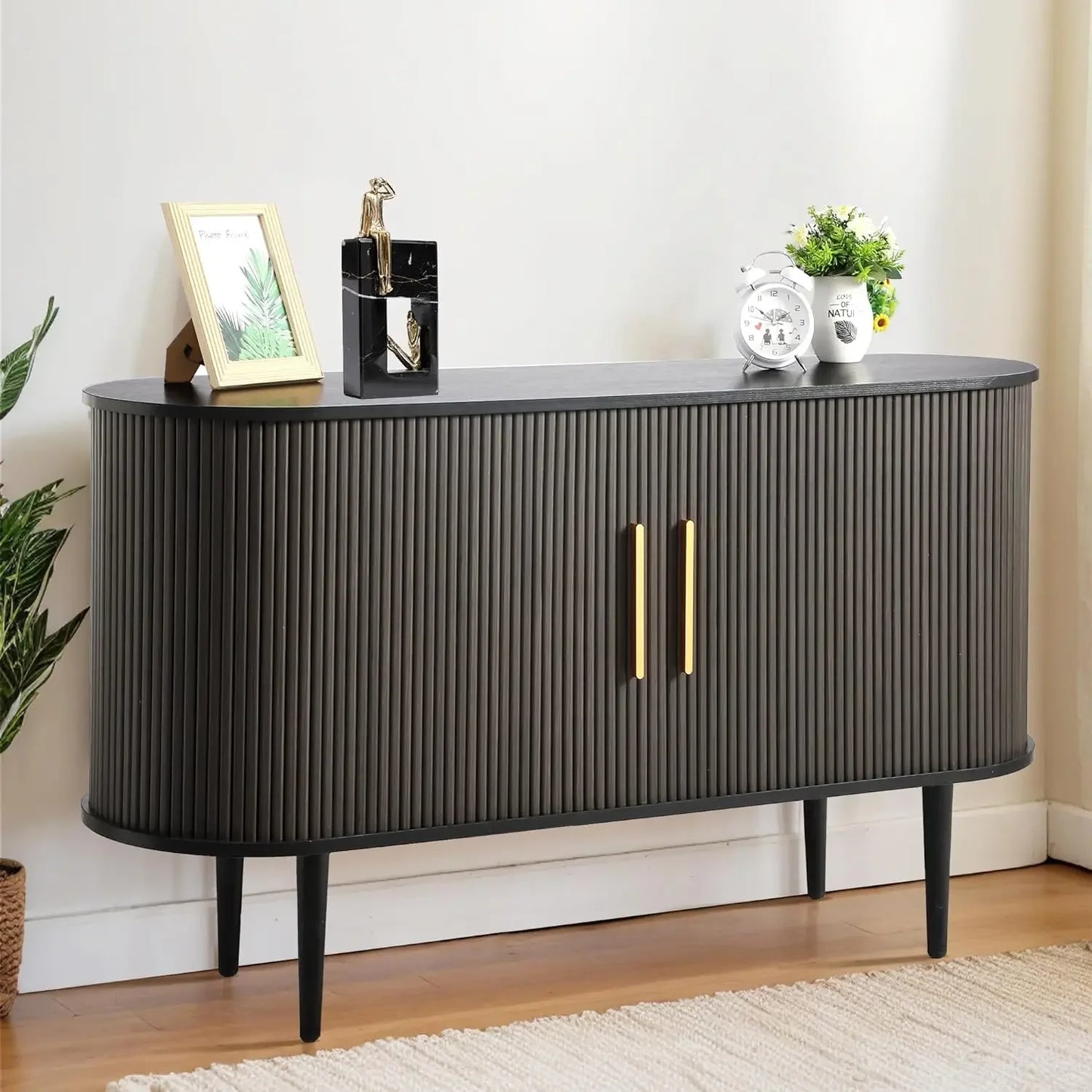 ZUIYU Modern Sideboard Buffet With Tambour Doors Shelves