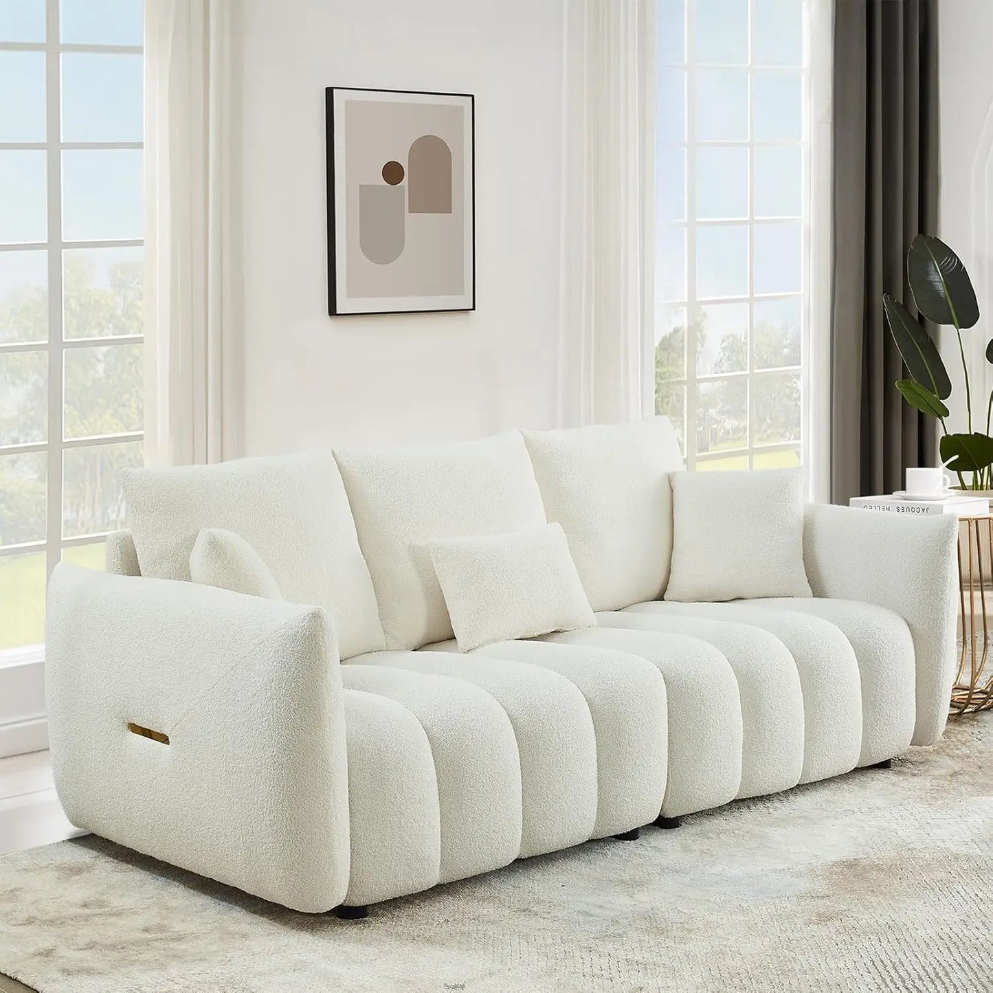 XMSJ 82 Inch Modern Boucle Three Seater Sofa Couch In Beige For Living Room Luxurious Centerpiece