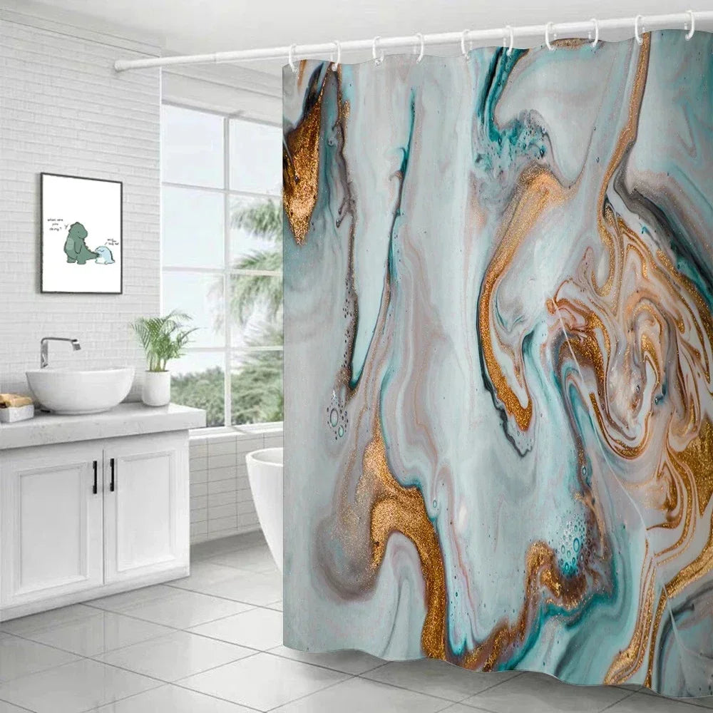 Feature Marble Ripple Waterproof Shower Curtain Modern Luxury Bath Decor Machine Washable Polyester